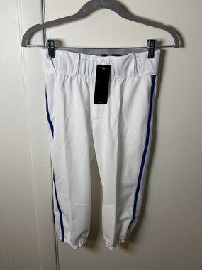 adidas Boys Baseball Pants White with Blue Side Stripes